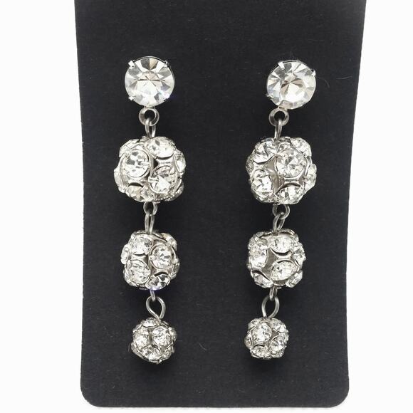 Vintage Disco Ball Earrings Pierced Stud Sparkle Crystal Clear Rhinestone Dangle - Picture 9 of 10
